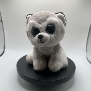 Ty Beanie Boo VelveTy Buff Gray White 6 Inch Plush Husky Dog Stuffed Animal Toy